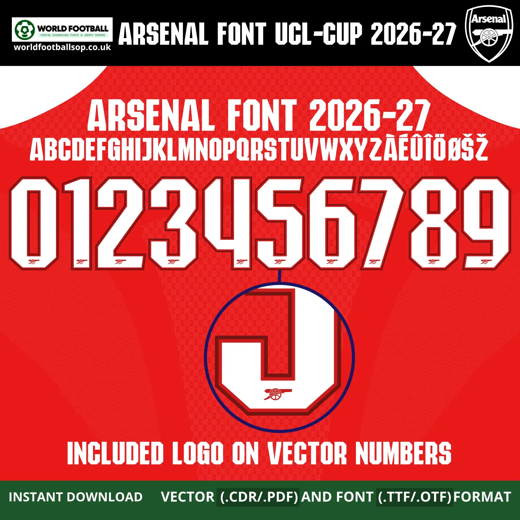 Arsenal Font UCL 2026-27 | TTF, OTF & Vector (CDR, PDF)