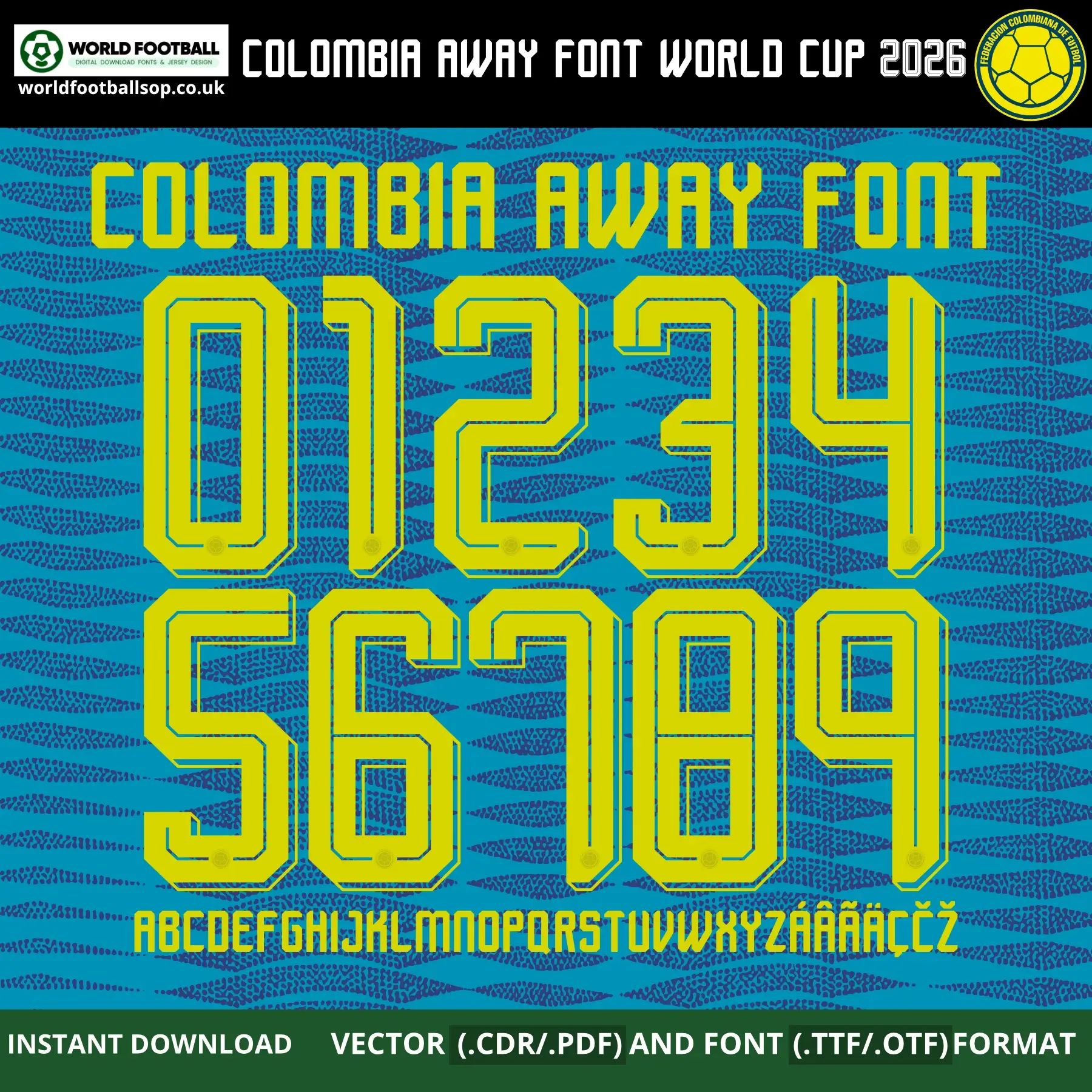 Colombia Away Font World Cup 2026 | TTF, OTF & Vector (CDR, PDF)