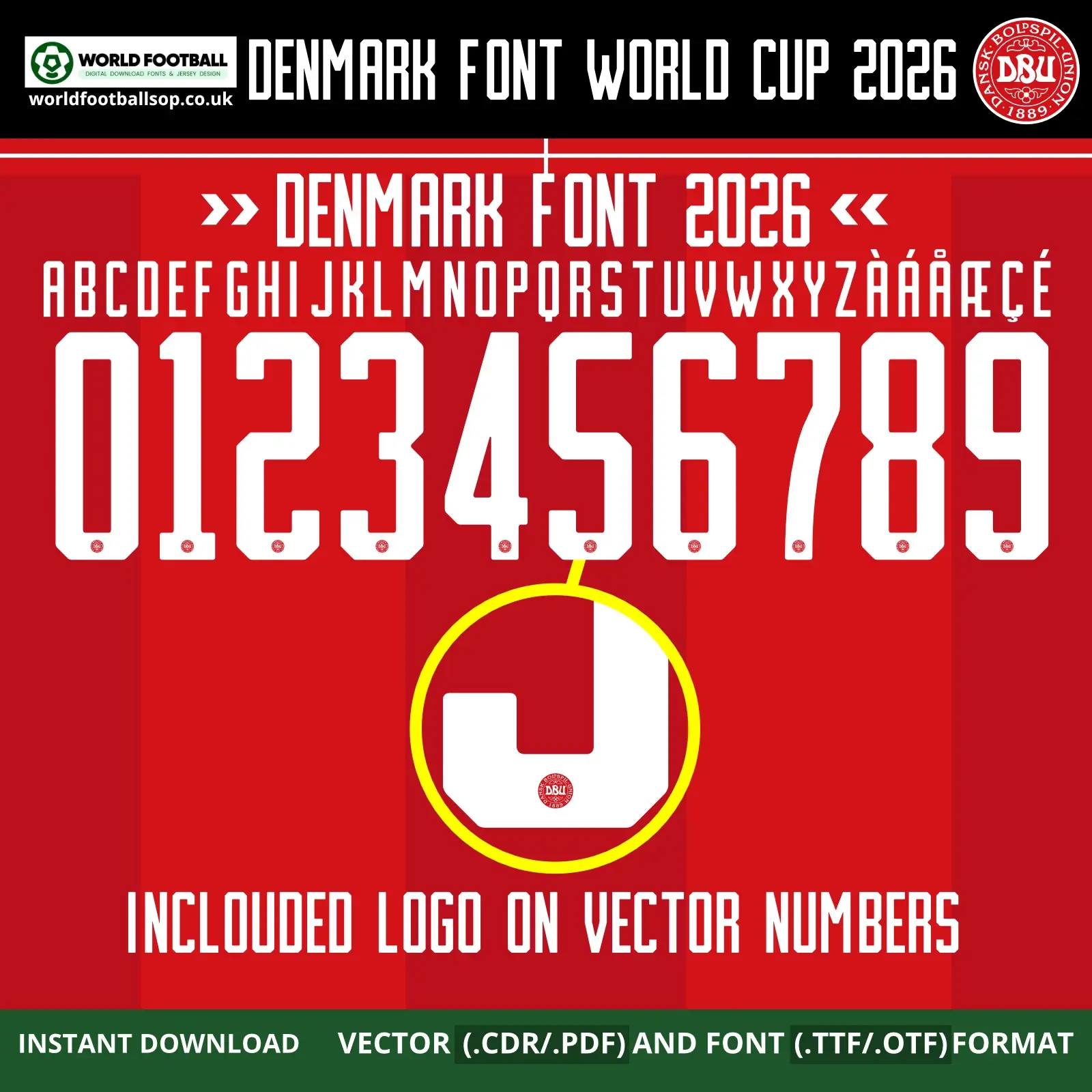 Denmark Font World Cup 2026 Home Kit | TTF, OTF & Vector (CDR, PDF)