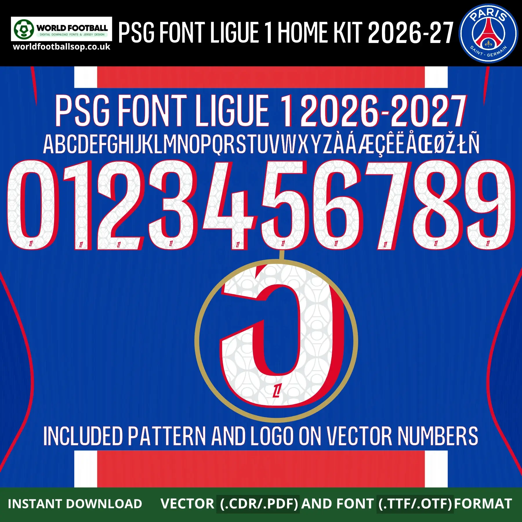 PSG Font Ligue 1 Home Kit 2026-27 | TTF, OTF & Vector (CDR, PDF)