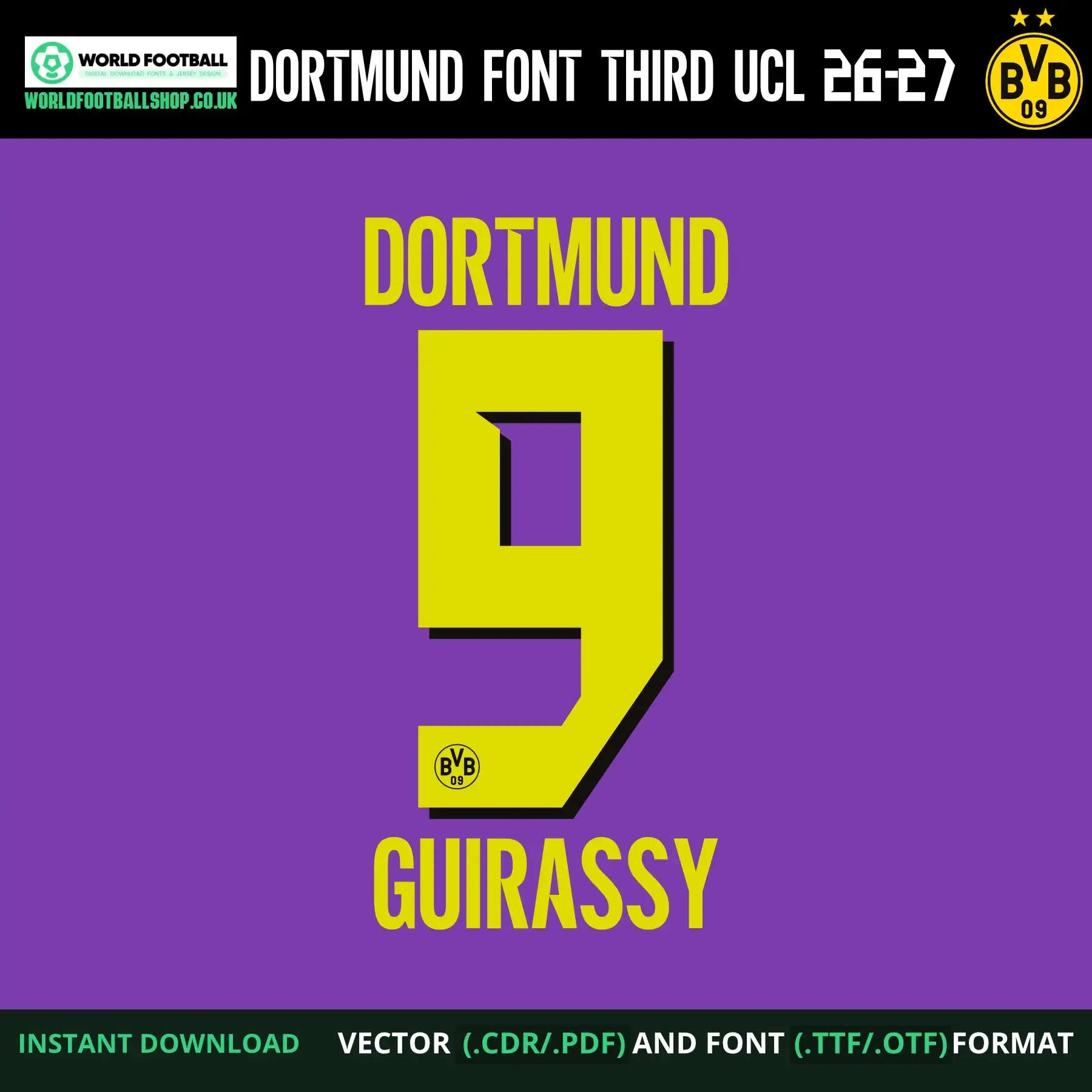 Borussia Dortmund Font Third UCL 2026-27 | TTF, OTF & Vector (CDR, PDF)