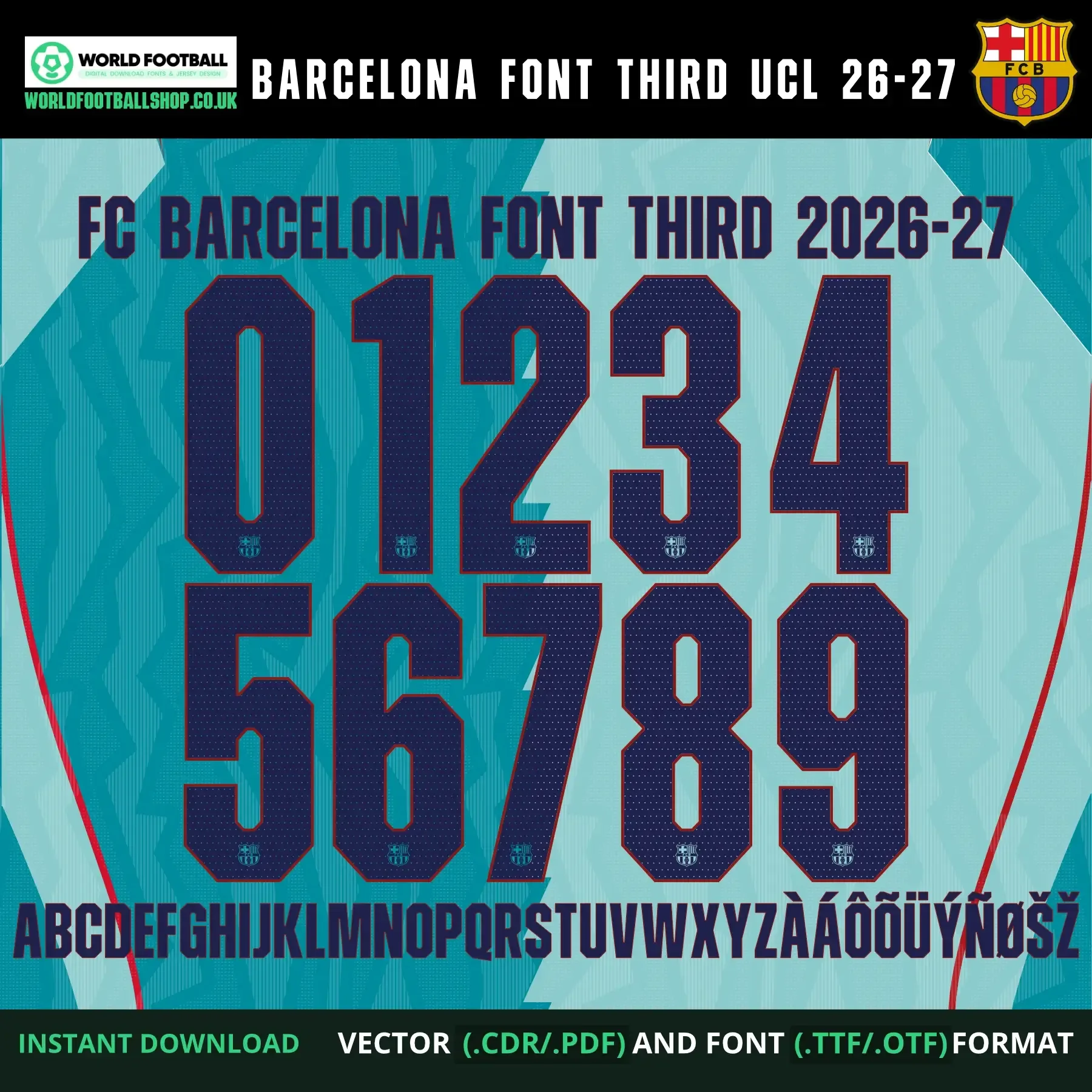 FC Barcelona Font Third UCL 2026-27 | TTF, OTF & Vector (AI, CDR, EPS, PDF, SVG)