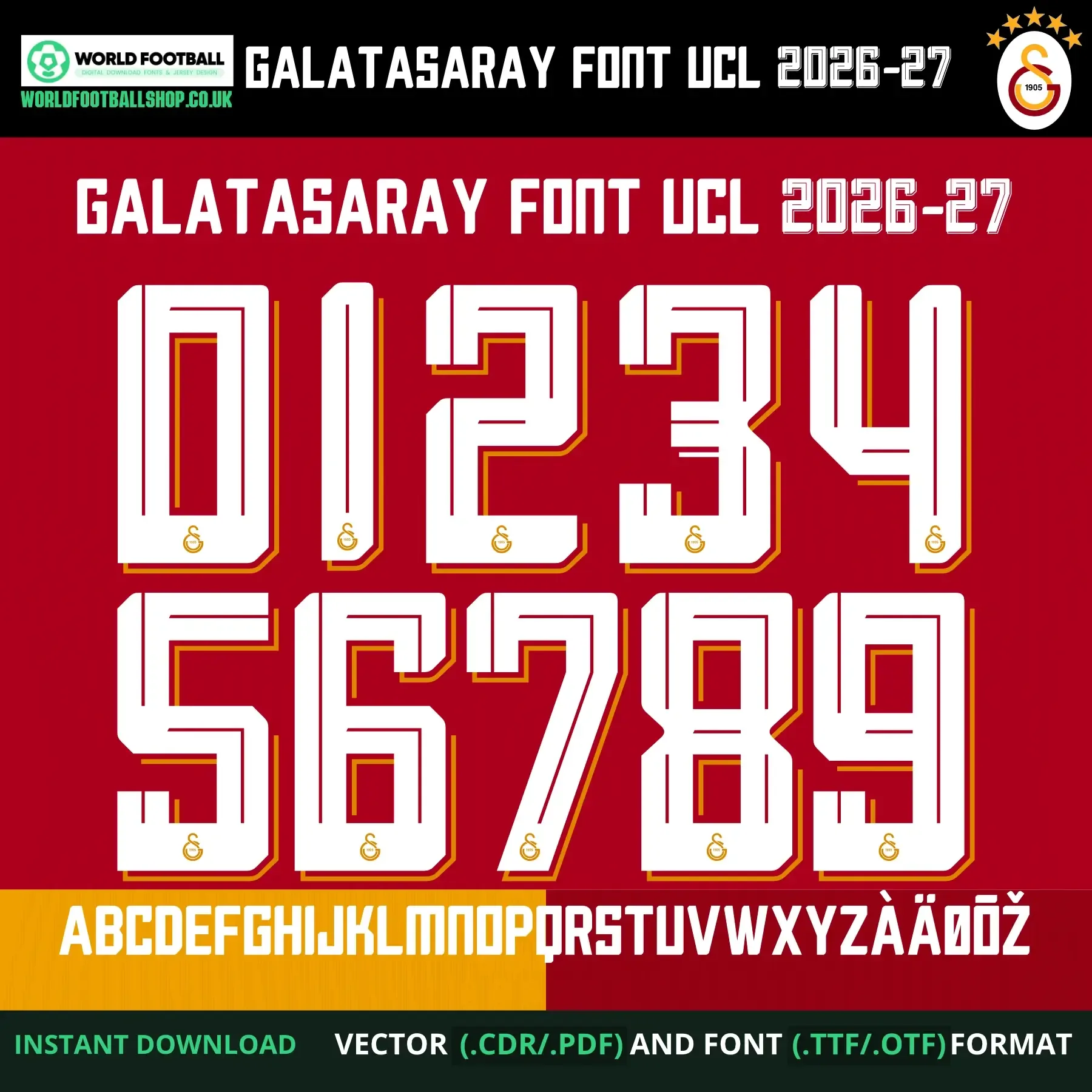 Galatasaray 2026-27 Football Font Vector UCL