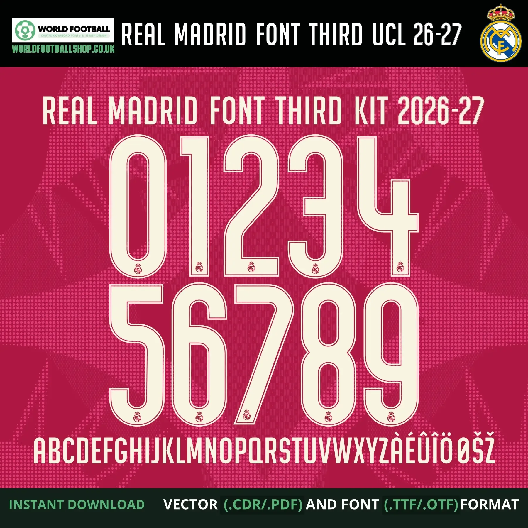 Real Madrid 2026-27 Football Font Vector Third UCL