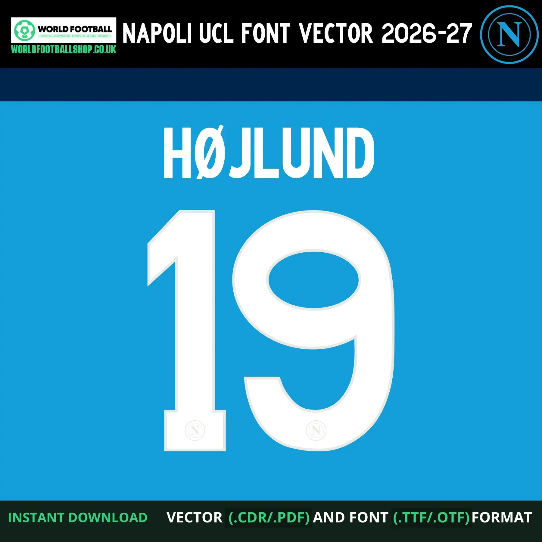 SSC Napoli Font UCL 2026-27 - zoomed number 5 showing Napoli crest embedded on vector numbers