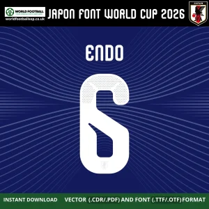 Japan Font World Cup 2026 Endo 6 nameset example white on navy Samurai Blue style – Endo Japan font