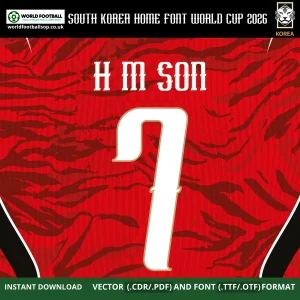 South Korea Home Font World Cup 2026 – H M Son 7 player name and number on red tiger stripe jersey