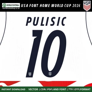 USA Font Home World Cup 2026 Pulisic 10 navy on white USMNT home kit font TTF OTF CDR PDF download – USA Font Home World Cup 2026