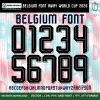 Belgium Away Font World Cup 2026 - bold black numbers 0-9 on pink blue pastel kit background vector CDR PDF TTF OTF