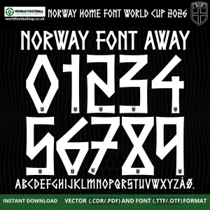 Norway Away Font World Cup 2026 – bold white Norse rune numbers 0–9 on black kit background vector CDR PDF TTF OTF
