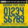 Sweden Home Font World Cup 2026 – bold blue numbers 0–9 and full alphabet on yellow kit background vector CDR PDF TTF OTF