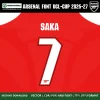 Arsenal Font UCL 2026-27 – Saka 7 player name and number on iconic red Arsenal UCL home jersey with cannon crest