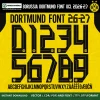 Borussia Dortmund Font UCL 2026-27 – bold black numbers 0–9 and full alphabet on signal yellow BVB kit background vector CDR PDF TTF OTF