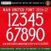 Manchester United Font 2026-27 UCL FA Cup – bold white numbers 0–9 and full alphabet on iconic red Man United home kit background vector CDR PDF TTF OTF